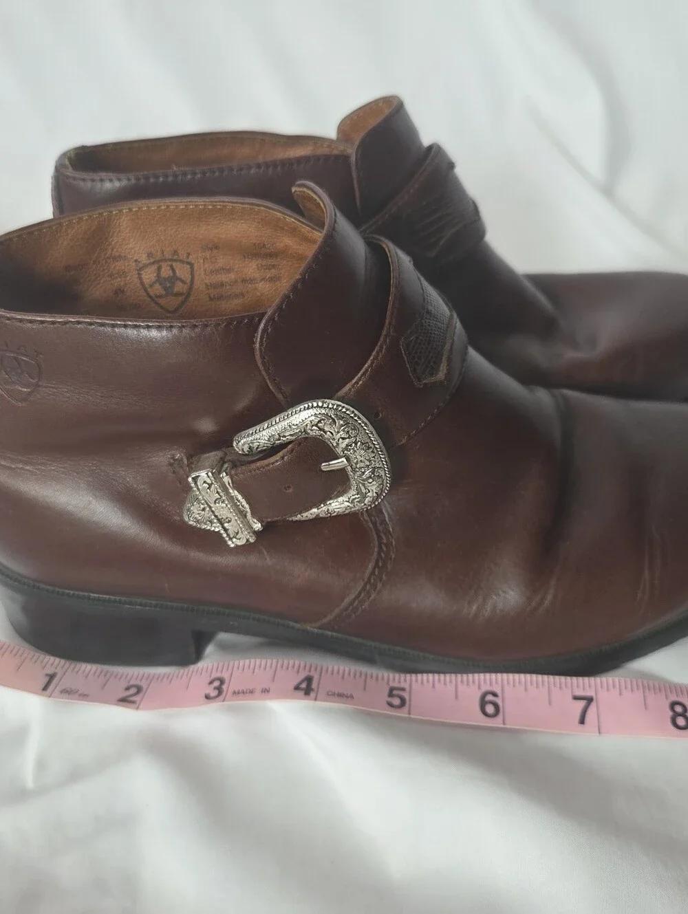 Women's Size 6 1/2 Leather Ankle Boots with Decorative Silver Buckle Ariat